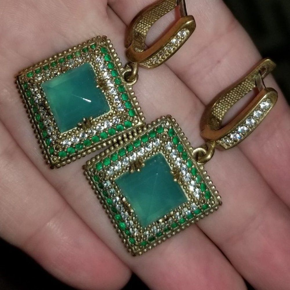 ❌️SOLD❌ Turkish 16 gram 925 Silver  & Bronze Emerald Topaz Earrings Drop Dangle